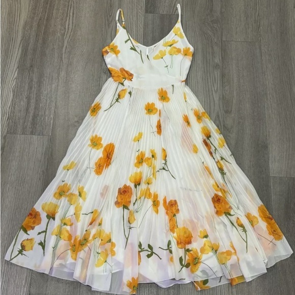 Aritzia Wilfred Midi Floral Dress Beaune Yellow Orange Sundress Women’s Size S - Picture 2 of 3